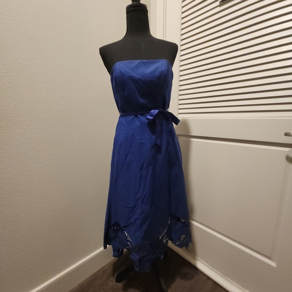 Betsey Johnson Elegant Blue Cutout Strapless Cotton Dress Size 8 - Picture 9 of 12